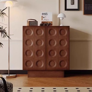 French Retro Sideboard Living Room Walnut Color Simple Storage Cabinet Entrance Cabinet Wabi-Sabi Medieval Internet Celebrity Entrance Cabinet