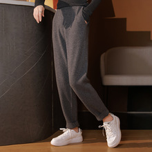 2025新款纯100%羊毛女士小脚裤直筒外穿休闲高腰针织羊毛垂感裤子