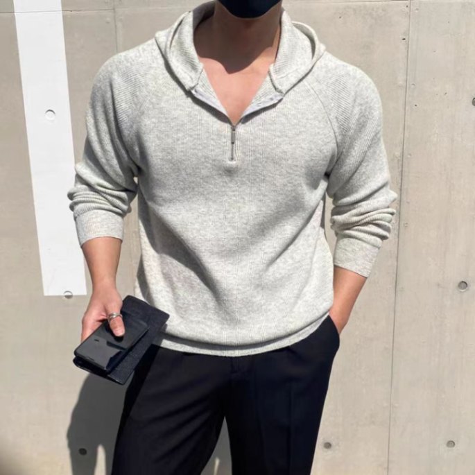 Herren Kapuzenpullover Mit Reißverschluss Oversize Strickware_voghion.com