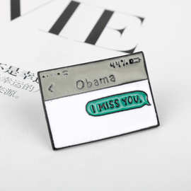 欧美 Obama I Miss You 奥巴马 创意文字短讯合金徽章胸针 现货
