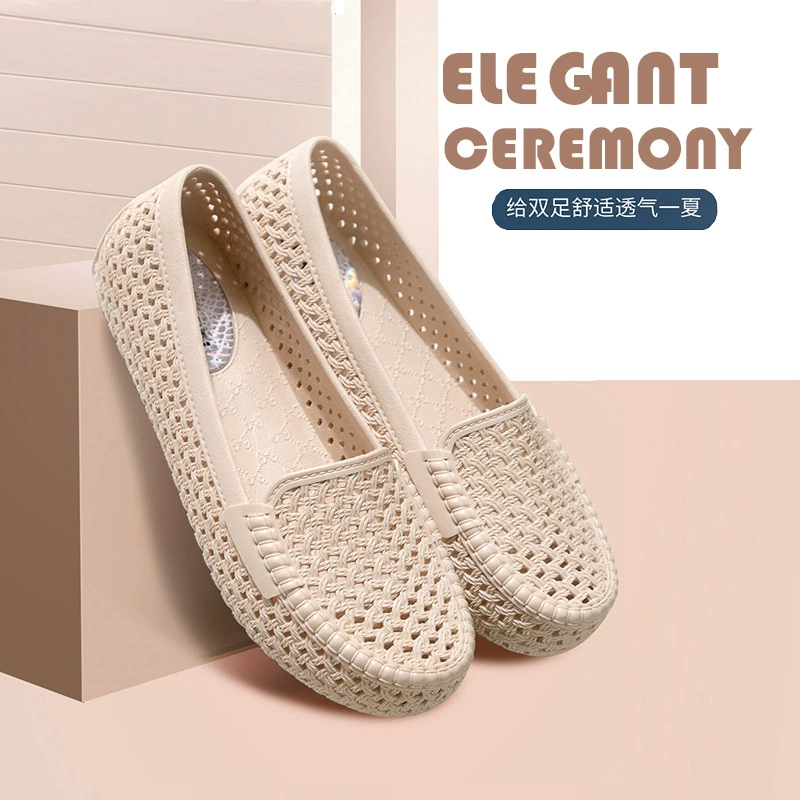 Сандалии Женская рабочая обувь для медсестер с полой дышащей мягкой подошвой Пластиковые повседневные сандалии Baotou Mama Shoes