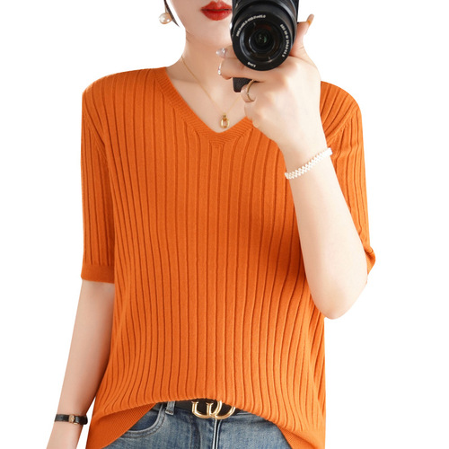 New year's new versatile short-sleeved T-shirt slim striped women's sweater slimming bottoming wear inside and outside