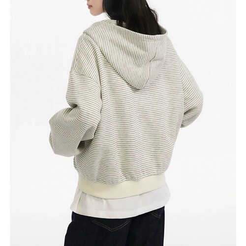 Korean College Style Striped Hooded Sweatshirt for Women, 2025 Autumn New Relaxed Loose Outer Layer Sweatshirt with Hood