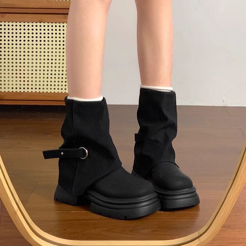 Thick-Soled Short Boots for Women 2026 New Autumn and Winter British Style Martin Boots Brown Melard Slouch Boots Trouser Boots