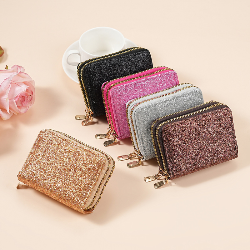 Cross-Border Hot-Selling Women's Double Zipper Accordion Card Holder Starry Sky Glitter Fashion Multi-Card Slot Id Simple Coin Purse Cross-Border Hot-Selling Women's Double Zipper Accordion Card Holder Starry Sky Glitter Fashion Multi-Card Slot Id Simple Coin Purse