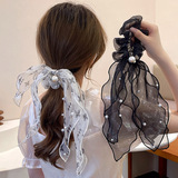 Резинка для волос из жемчуга, повязка на голову, сетка для волос, хвостик с бантиком, аксессуар для волос, французский стиль, популярно в интернете