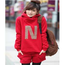 秋冬季加绒加厚卫衣两件套女学院风闺蜜装短裤休闲运动服套装