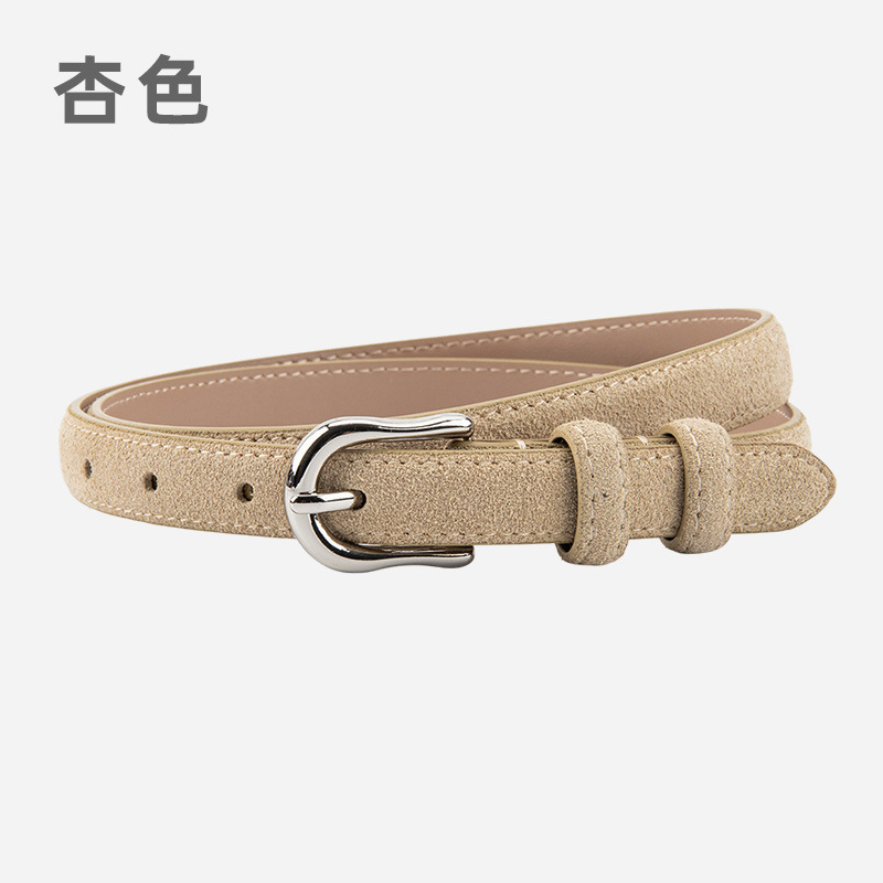 简约设计感绒面磨砂真皮腰带女士配连衣裙牛仔裤带装饰银扣皮带女|undefined