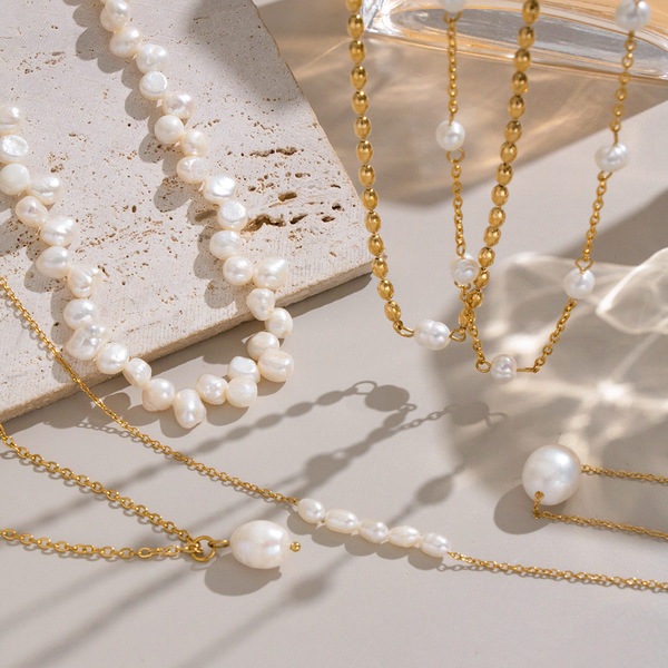 Organic necklace stainless steel from pearl