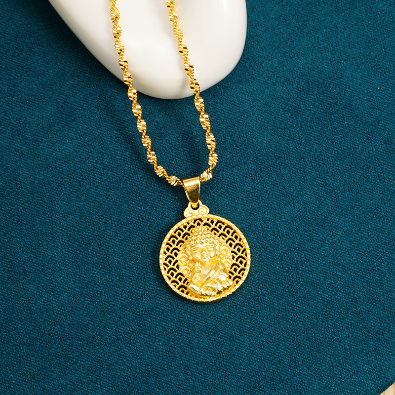 Nuevo colgante de oro de arena de estilo chino antiguo, marca de Buda de la marea nacional Tathagata colgante auspicioso temperamento masculino y femenino, joyería chapada en oro de cobre al por mayor