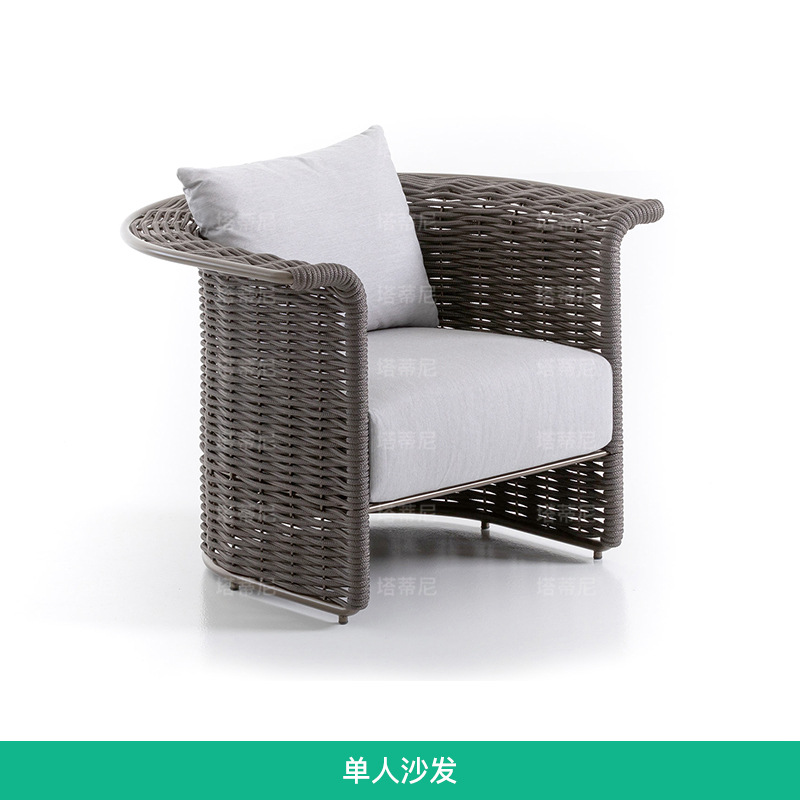 Sofá de ratán para exteriores, muebles de patio, juego de mesa de café y sofá de ratán impermeable y resistente al sol para jardín al aire libre de villa