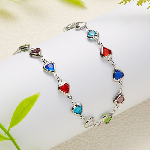 Summer new arrivals European and American cross-border accessories candy-colored heart-shaped colorful anklets fashionable versatile women's devil's eye jewelry