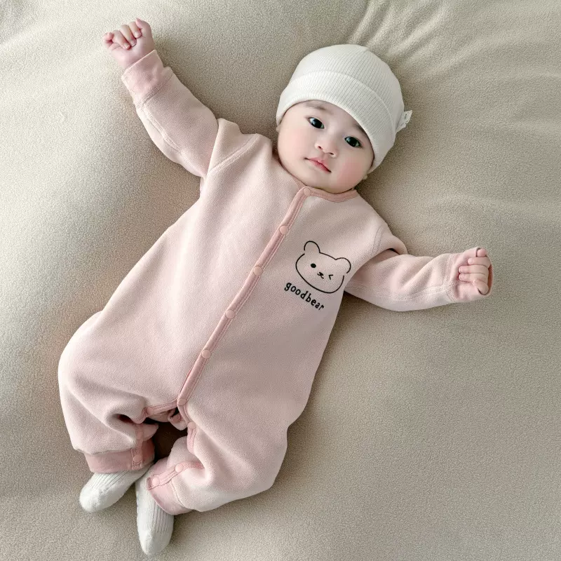 宝宝保暖连体衣春秋冬季加绒哈衣男女小童暖绒外出服婴儿室内爬服