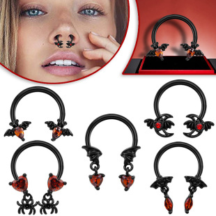 Gaibei Europe and the United States cross-border Halloween series black wind nose ring Europe and the United States wind bat spider horseshoe ring source manufacturers