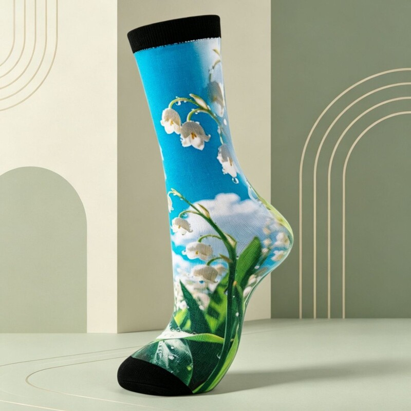 360 Seamless Digital Printing 3D Digital Printing Trendy Socks Fresh Floral Style Long Socks with Full Print of Lilies 360 Seamless Digital Printing 3D Digital Printing Trendy Socks Fresh Floral Style Long Socks with Full Print of Lilies