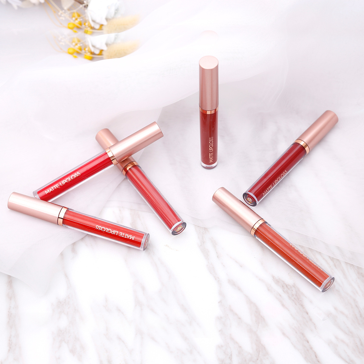 6-piece red matte lipstick set, liquid lipstick, waterproof, non-stick cup, lip gloss, velvet lip gloss, cross-border undefined
