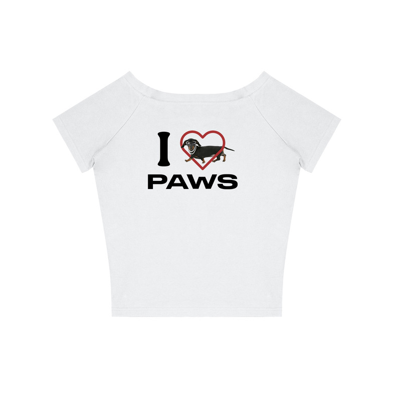 FDR公式ストア「I Love Dogs」ダックスフント アメリカン半袖Tシャツ 男女兼用 夏 カップル 斜め肩トップス|undefined