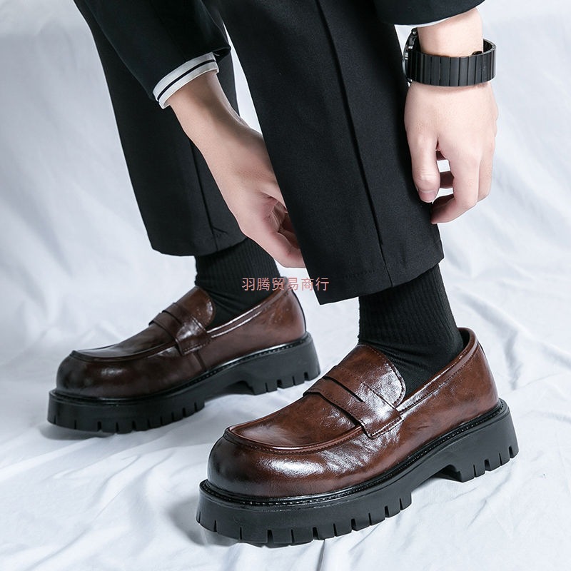 皮鞋男商务休闲一脚蹬豆豆鞋韩版厚底懒人乐福鞋一脚蹬透气德比鞋