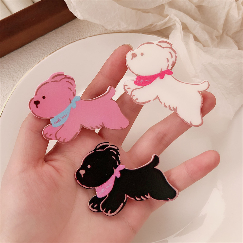 ¡Corre, perro! Caricatura encantadora cabello de niña con clip de cabello de mar con bufandas para perros adornamientos