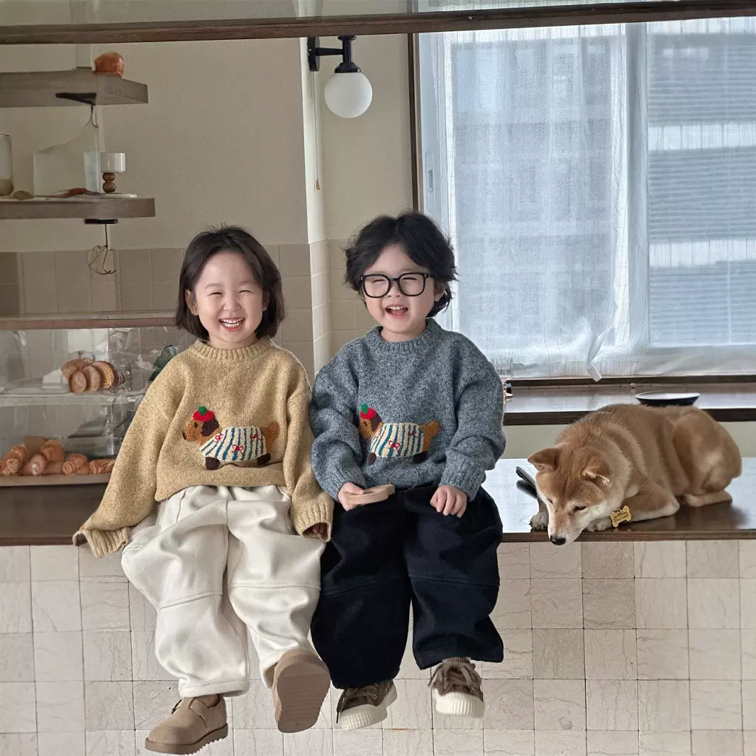 男童韩系卡通立体刺绣软糯宽松针织上衣女宝宝洋气百搭柔软毛衣