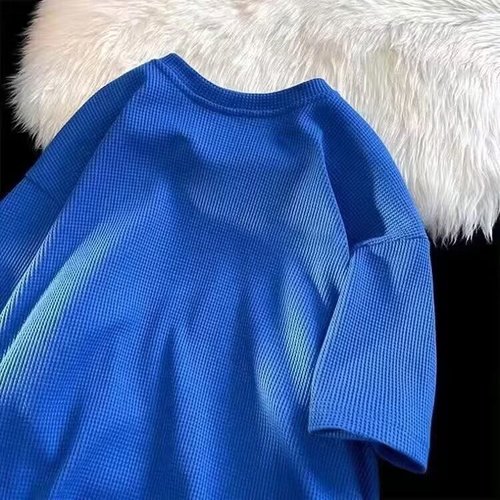 2025 New Summer Loose Trend 5/8 Sleeve Honeycomb Short-Sleeve T-Shirt for Men and Women, Casual and Versatile T-Shirt