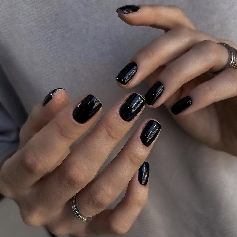 Wear Armor Rectangular Simple Black Nail Art Pieces Ins Style Detachable Wear Nail Art Finished Short Nail Art Pieces