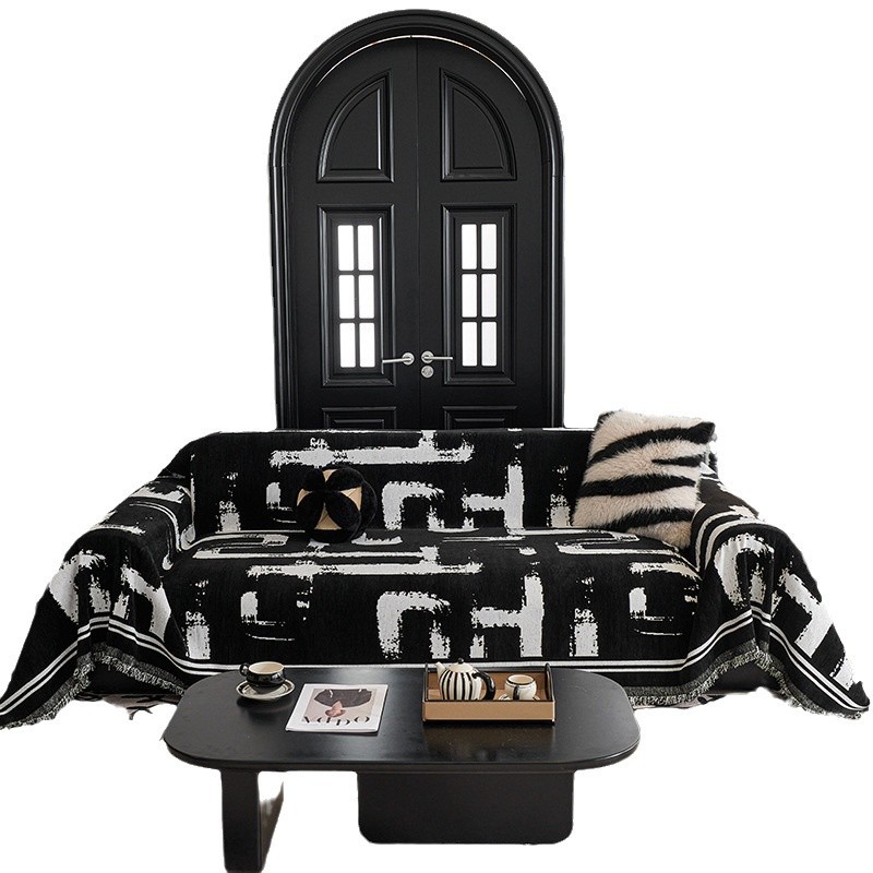 Blanco y negro nieve sofá cubierta antideslizante anti-sucio anti-gato arañazo toalla de sofá de una sola pieza de cuatro estaciones cubierta de sofá universal