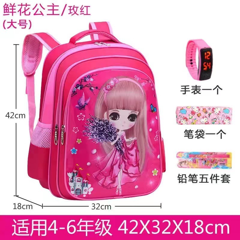Nuevo bolso de escuela primaria transfronterizo, bolso escolar para niños de la serie de princesas bonitas de dibujos animados para niñas, mochila reductora de carga versión coreana