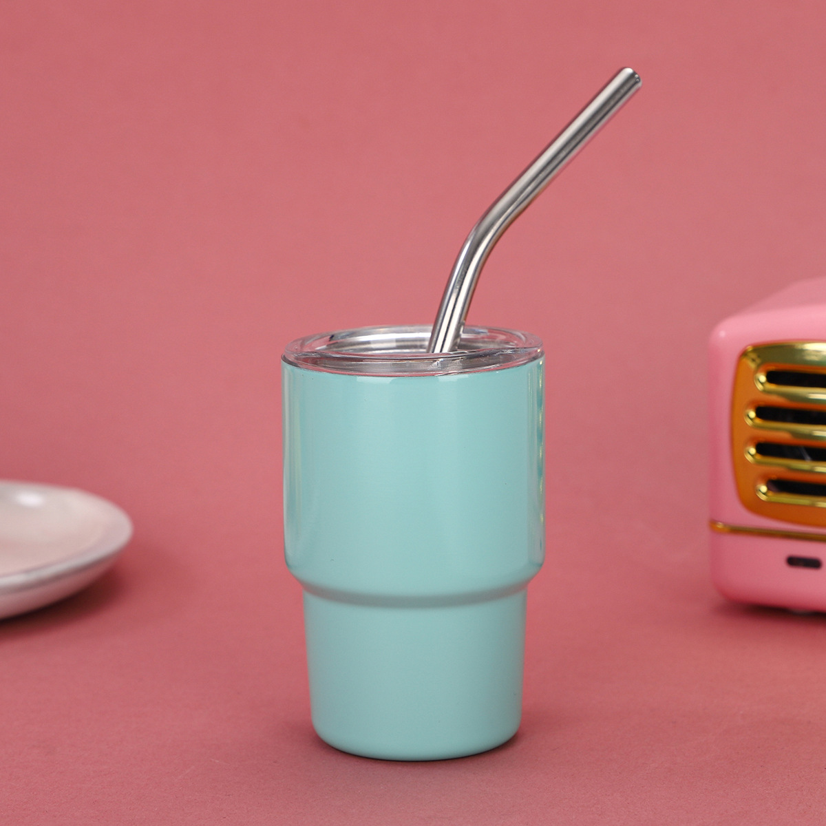 Transfronterizo Amazon 3oz mini copa de vino 304 acero inoxidable con taza de vacío de paja taza de café de color portátil