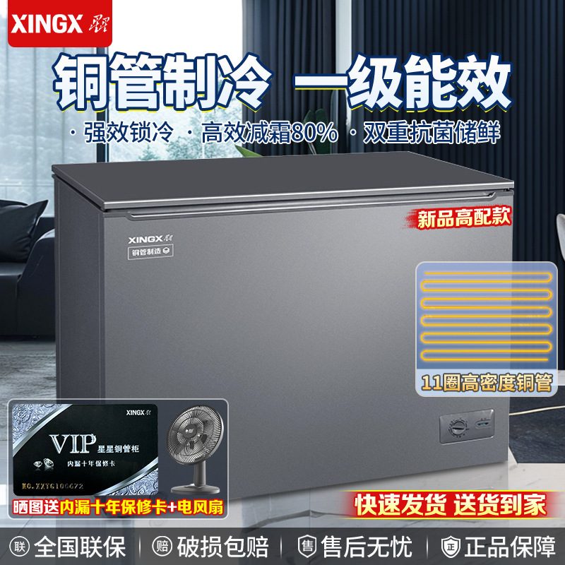 星星冰柜铜管制冷不锈钢胆单温卧式冷柜一级节能冷藏冷冻两用雪柜