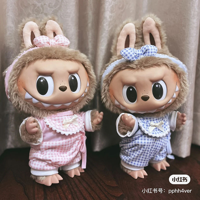파우더 격자 아기 잠옷 3 피스 세트 왼쪽