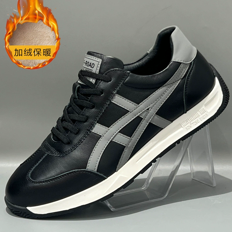Мужские кроссовки из натуральной кожи, новые модели осень-зима, на флисовой подкладке для тепла, удобные, нескользящие, стильные, универсальные повседневные туфли.
