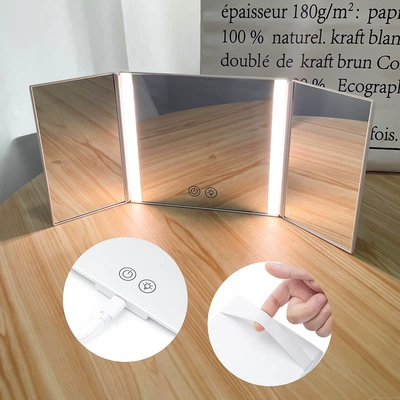 Universal üçqat qatlanan LED makiyaj güzgüsü, avtomobil günəşliyi güzgüsü