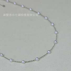 5-6mm圆润冷白强光淡水珍珠特制高弹银链可调节尾扣锁骨链颈链