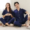 Wide Bao Blue-short-sleeved trousers
