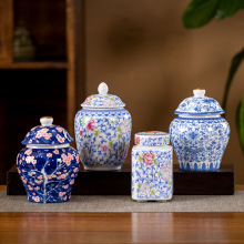 复古青花陶瓷茶叶罐家用储存小号罐摆件普洱茶密封罐防潮罐批发价