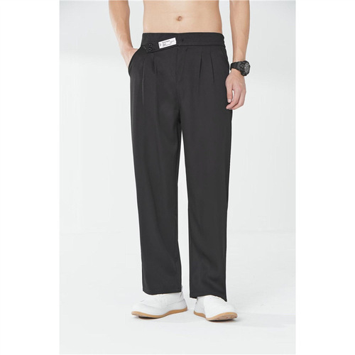 Summer long black pants for men, stylish and tall, with a drooping sense of seniority, Western-style straight-leg long trousers for men, Korean-style casual pants