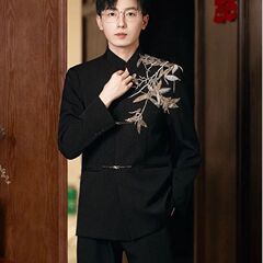 新しい中国風の紳士服中国風の男性の結婚式の秀和服新郎スーツスタンドカラータングスーツメンズチュニック