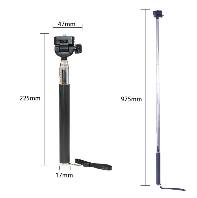 Stick para selfies de una pieza, mini palo de extensión de aleación de aluminio, palo para selfies con cámara Gopro universal de 19/36 pulgadas