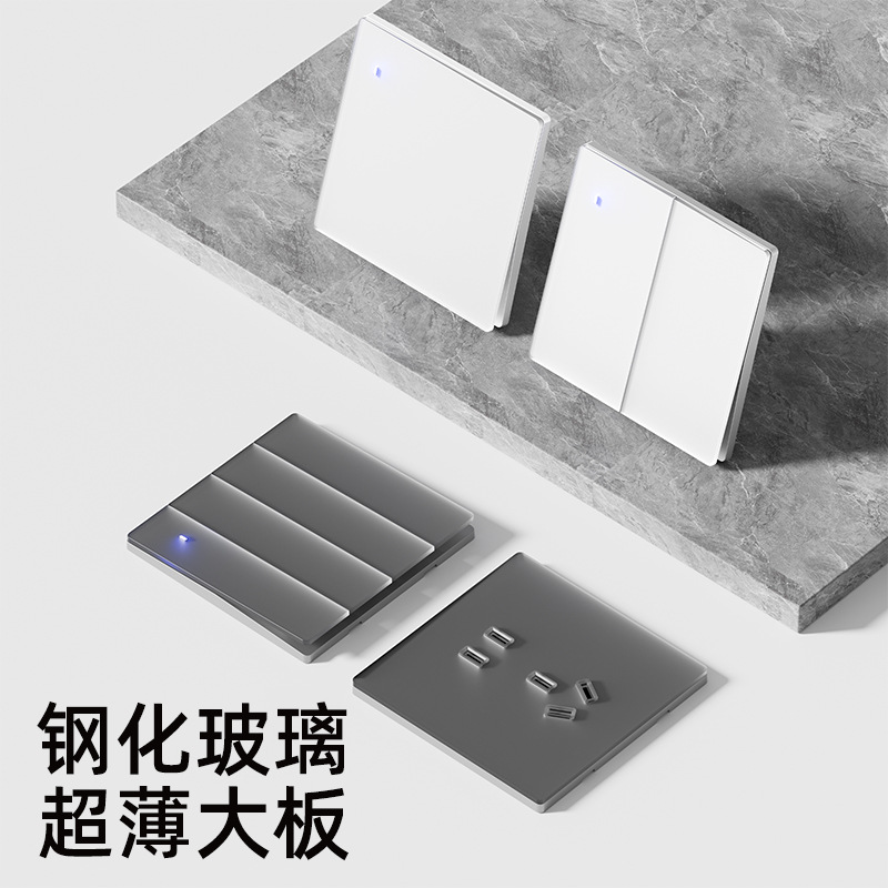Nuevo interruptor de pared LED blanco ultra delgado mate de vidrio temperado fabricantes de paneles de toma de corriente de alta potencia