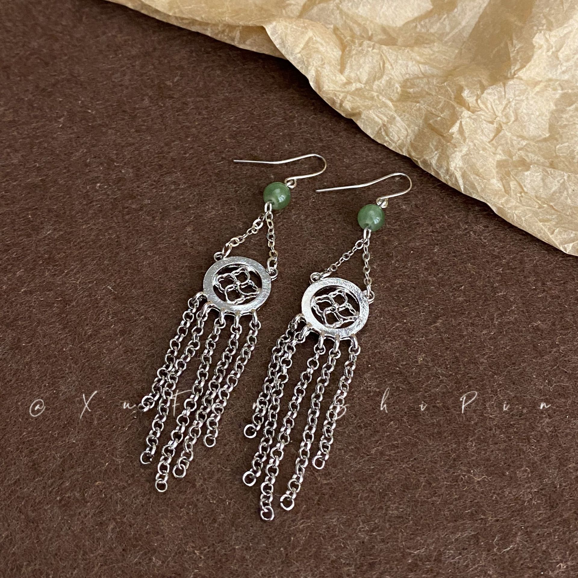 國風流蘇長款耳環2024年新款輕奢氣質高級感古風耳鈎耳飾配飾女