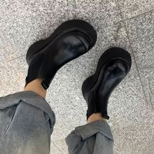 欧洲站烟筒靴2024冬季新款软皮厚底增高马丁靴女加绒百搭切尔西靴