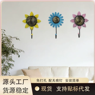 复古彩绘铁艺向日葵挂钩美式墙面装饰挂衣钩玄关浴室钥匙壁挂钩子