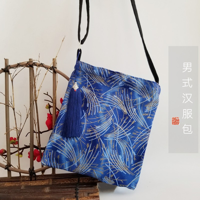 New Chinese Elements Men's Hanfu Bag Crossbody Bag Tassel Small Bag Antique Shoulder Cloth Bag Backpack with Ancient Clothes
