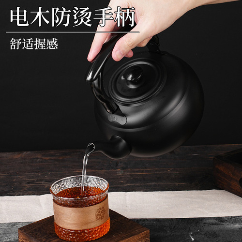 Stainless steel thickened teapot with filter mesh large capacity for hotels, restaurants, and commercial use, suitable for induction cookers