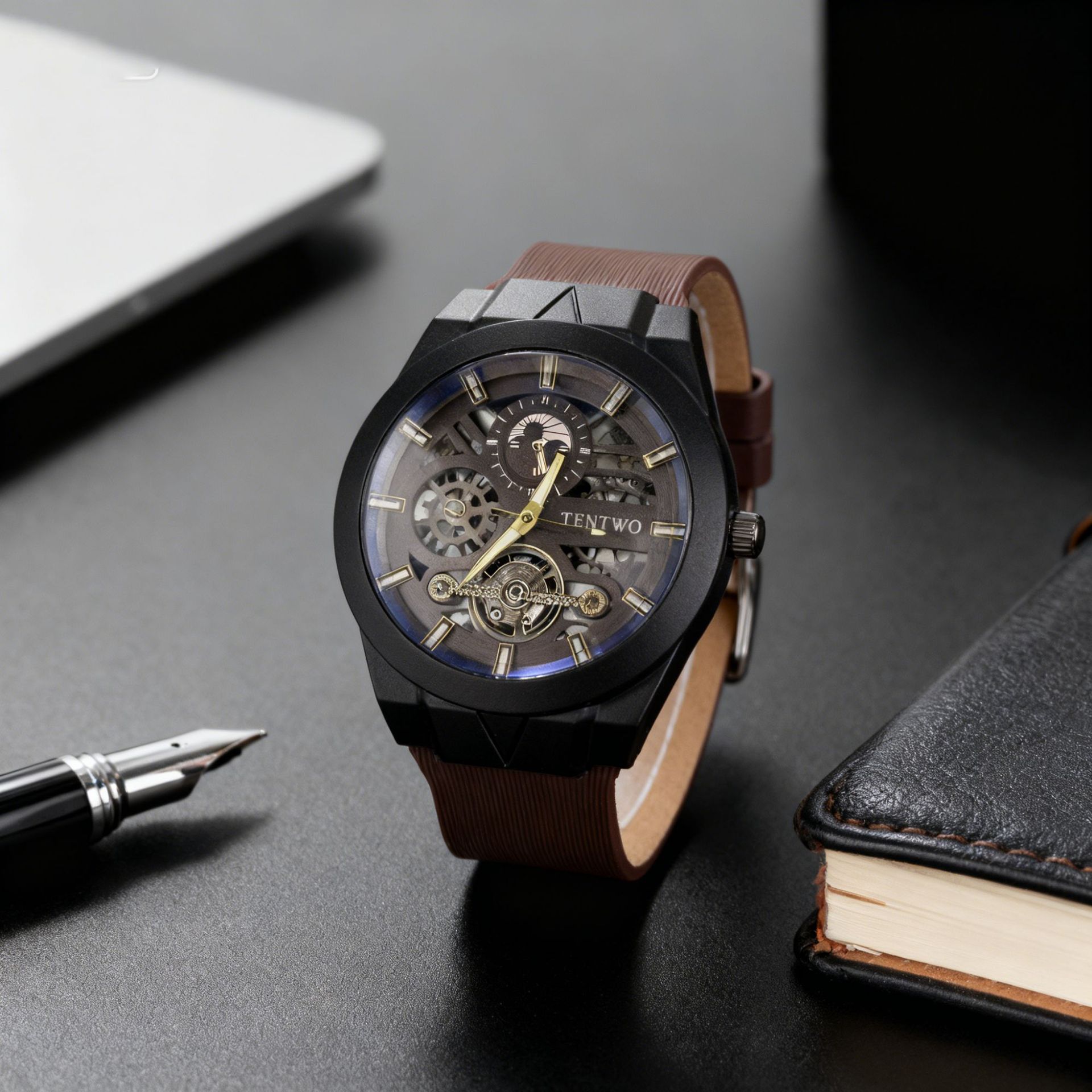 Cross-Border Foreign Trade New Fashion Trend Men's Watch Blue Light Hollow Silicone Strap Sports Quartz Watch Men's Wholesale