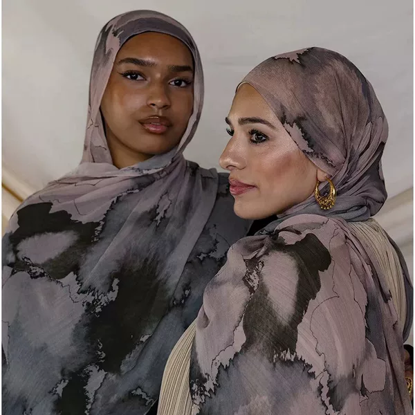 【Polyester Cotton Print】 Cross-Border Hot-Selling Printed Headscarf Ethnic Shawl Marble Print Ethnic Scarf Shawl