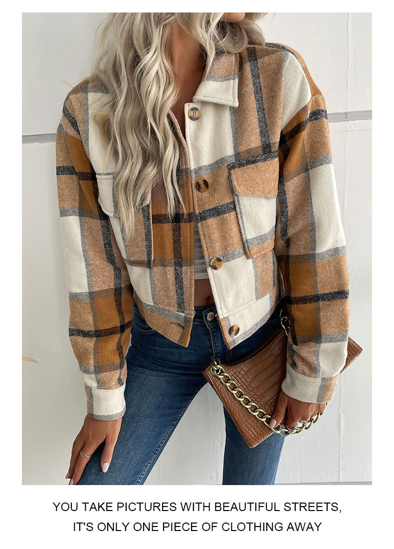 Abbigliamento donna giacca corta con risvolto cardigan scozzese corto_voghion.com