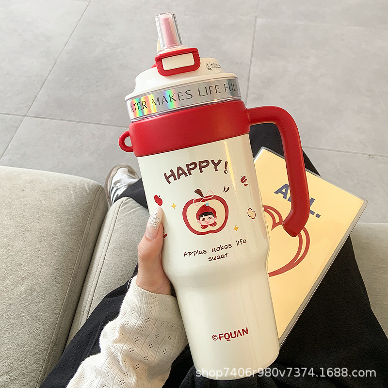 アイスバーカップ魔法瓶カップ女の子用大容量ウォーターカップ女性用新2025高見えかわいい保冷カップストロー付き|undefined