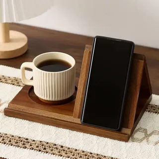 跨境木制桌面三角看书架带杯垫家用卧室阅读书架厨房菜谱架图书实